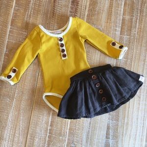 SweetHoney mustard shirt and denim skirt - Newborn